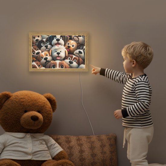 Nachtlampje 30x20 cm - Kinder lamp - Hond - Dieren - Patronen - Bruin - Meisjes - Jongens - Tafellamp kinderkamer - Slaapkamer lamp - Bedlamp kinderen - Kinderlampje stopcontact - Wandlamp babykamer - Nachtlampjes van Merkloos — afbeelding 5