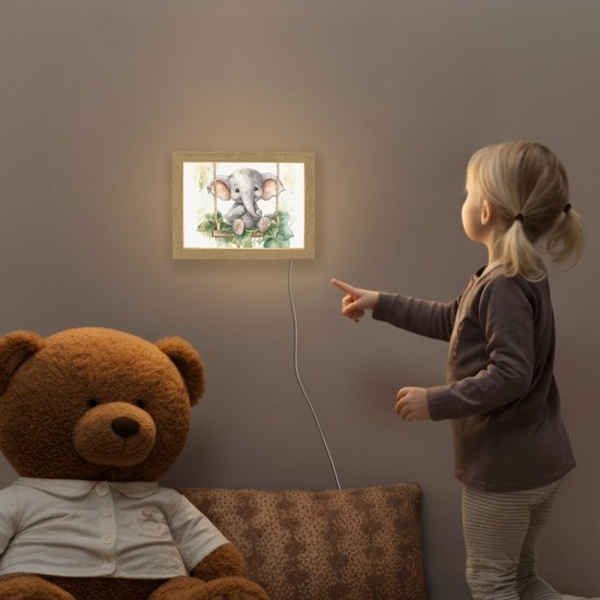 Nachtlampje 20x15 cm - Kinder lampje - Olifant - Dier - Kinderen - Jungle - Tafellamp kinderkamer - Slaapkamer lamp - Bedlamp kinderen - Kinderlampje stopcontact - Wandlamp babykamer - Nachtlampjes van OnlyWow — afbeelding 5