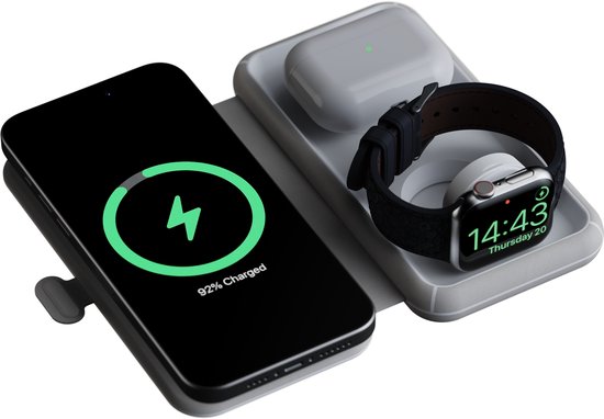 Xtorm 15W Opvouwbare Draadloze Oplader 3-in-1 - Geschikt voor iPhone, AirPods & Apple Watch - Snelladen & Stijlvol Ontwerp - Grijs