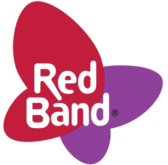 Het Red Band logo met een rode en paarse vlinder.
