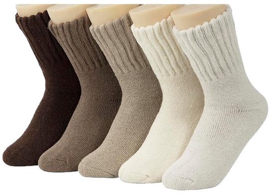 Combiverpakking van 5 paar badstof fleece sokken tot halverwege de kuit, wollen sokken, winterse fleece gevoerde sneeuwsokken voor extra warmte