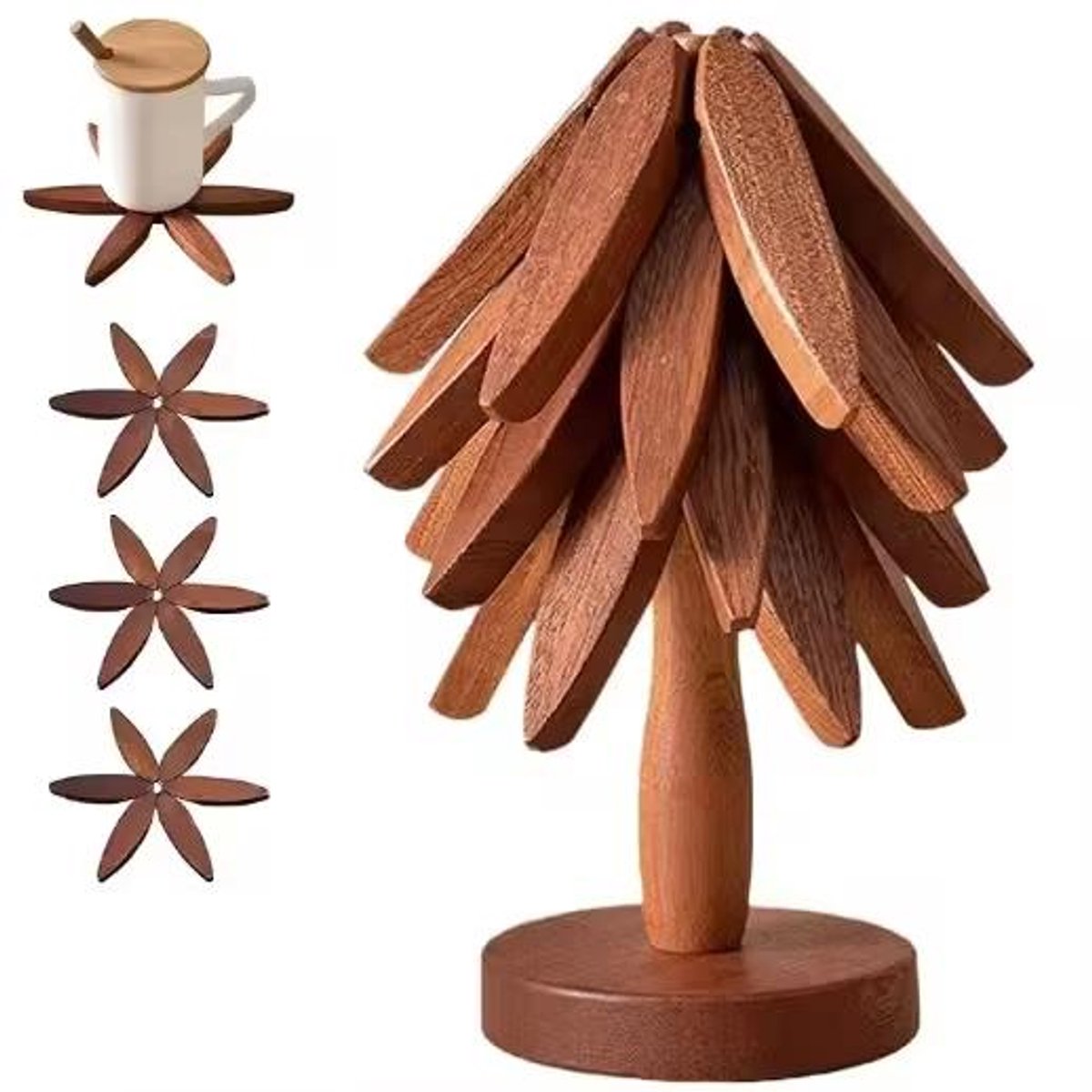 Houten Boomstatieven Zijn Geschikt Voor Hete Potten En Warme Gerechten, Houten Onderzetters, Boomstatieven Voor Werkbladen, Restaurants En Keukens, Houten Placemats, Potrekken, Hot Racks, Tafelmatten (Donker Hout, 4 Statieven)