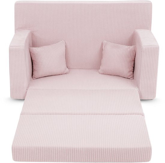 Flumi opvouwbare mini kindersofa van ribfluweel - zachte kinderbank met uitklapfunctie en afneembare hoes, roze van Merkloos — afbeelding 2