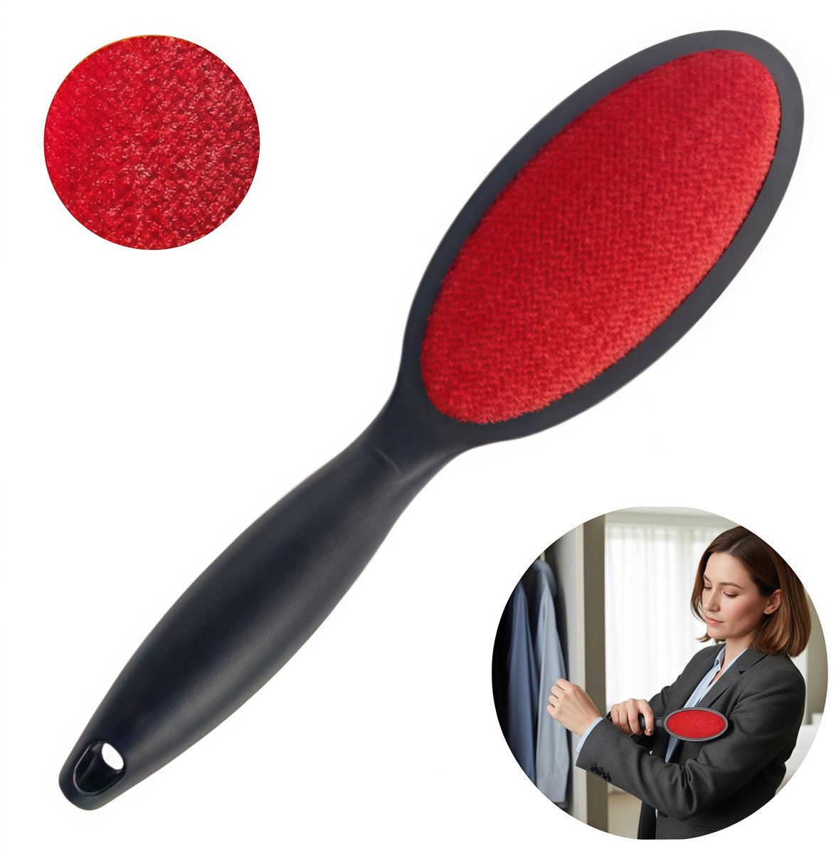 1 stuk - Pluisborstel - Stofverwijderingsborstel - Pluisverwijderaar voor kleding - Dubbelzijdige kleefborstel - Herbruikbaar - Voor het verwijderen van dierenharen van textiel - Zwart - 25*6*3 cm - Voor kleding, lakens, tapijten en diverse stoffen