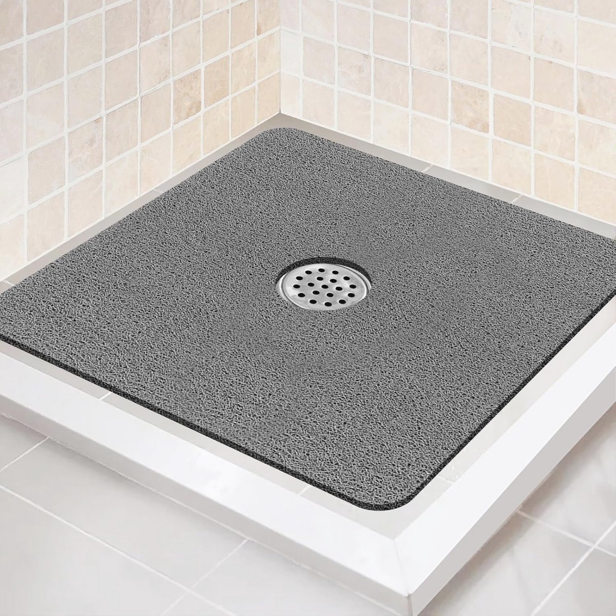 Antislip Vierkante Douchemat 61 x 61 cm - Zachte Badmat voor Douchecabine met Afvoer