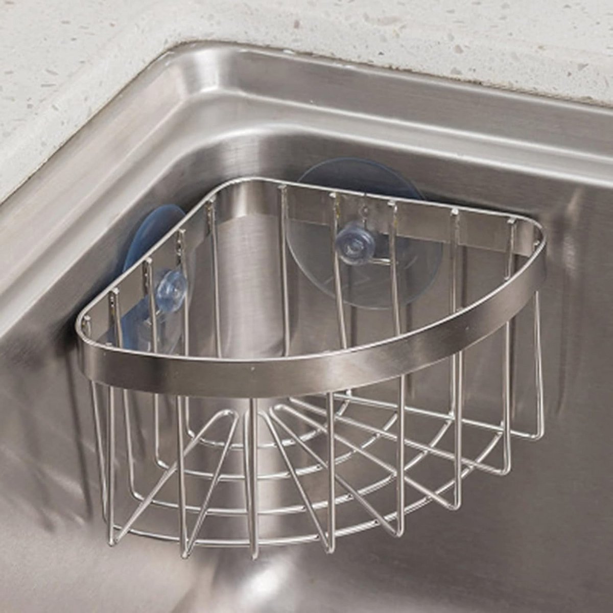 Ruimtebesparende 2-in-1 Gootsteen Caddy met Zuignappen en Sponshouder