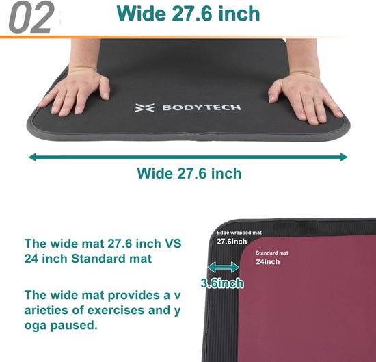 Extra Brede Yogamat met Randbescherming - 1/2 Inch Dikte voor Optimale Demping van Merkloos — afbeelding 3