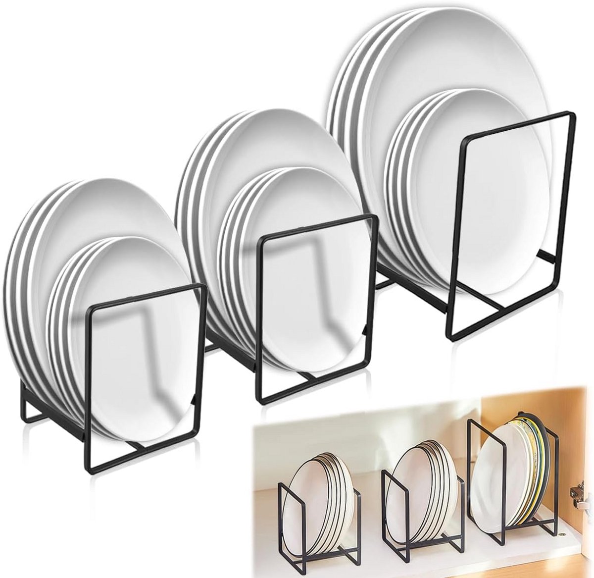 Bordenstandaard Set van 3 - Metalen Bordenorganizer voor Keuken en Kast