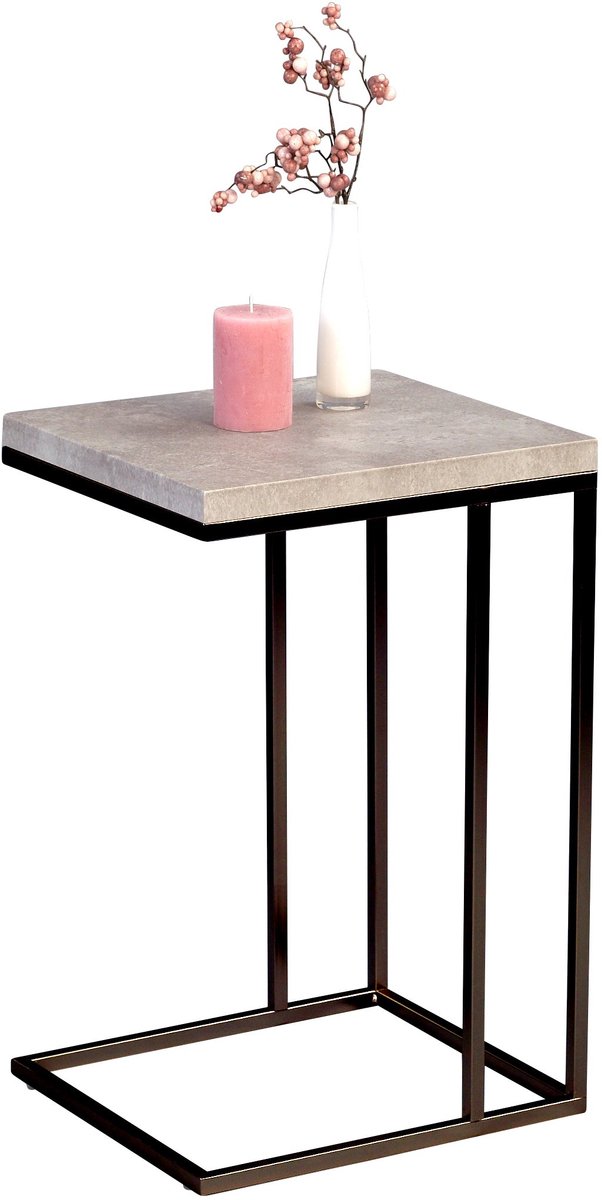 Unyqoos Stijlvolle bijzettafel met betonlook blad en zwart metalen frame Betonlook/Mat zwart metaal