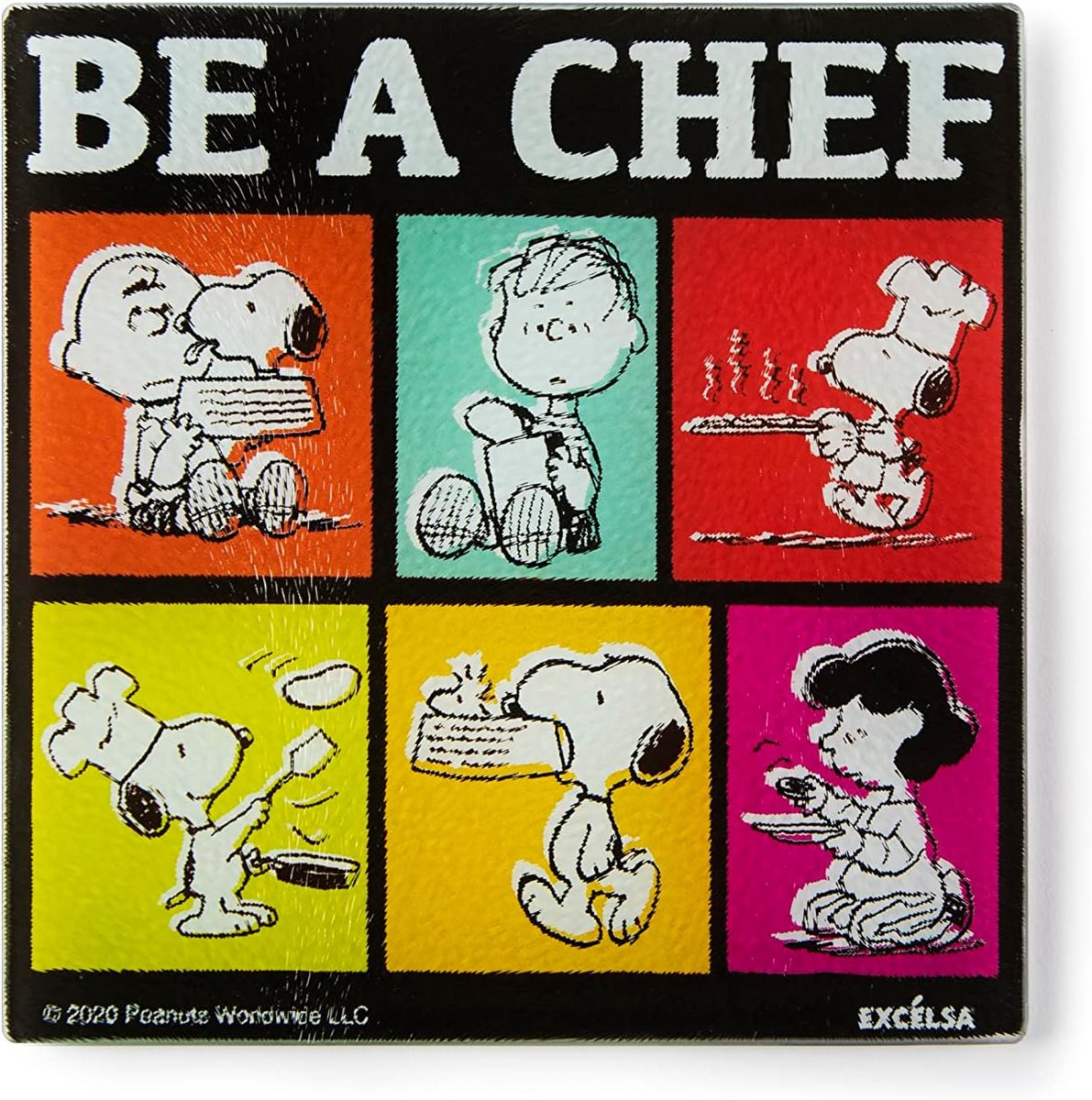Peanuts onderzetterset 18 x 18 cm - Onbreekbaar glas - Vierkant - Zwart design