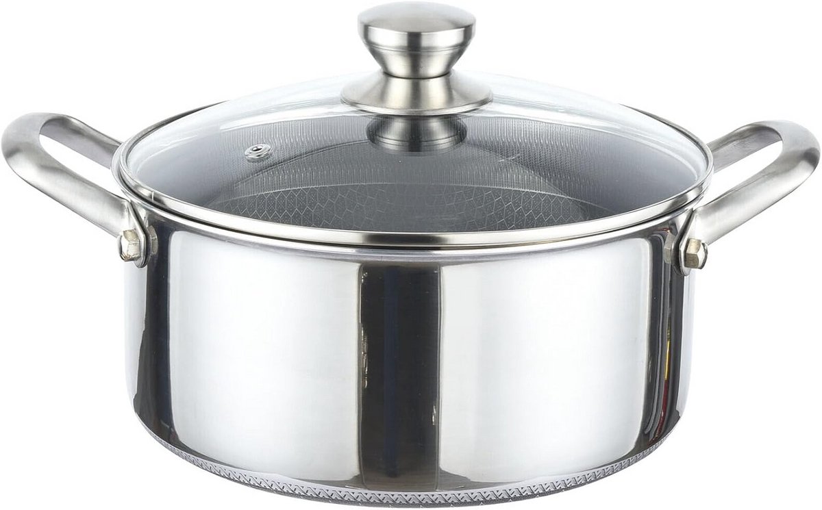 Kookpan 28 cm RVS met Glazen Deksel - Anti-aanbaklaag en Krasbestendig