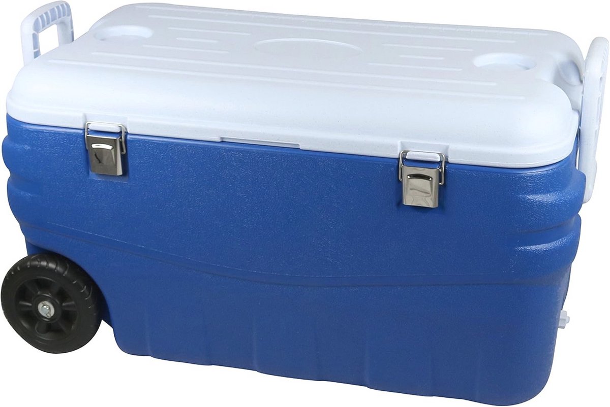 Harde Koelbox - Isolatiebox Drinken - Buitenactiviteiten Buiten - 35 Uur Koel - 100 Liter - Blauw Wit