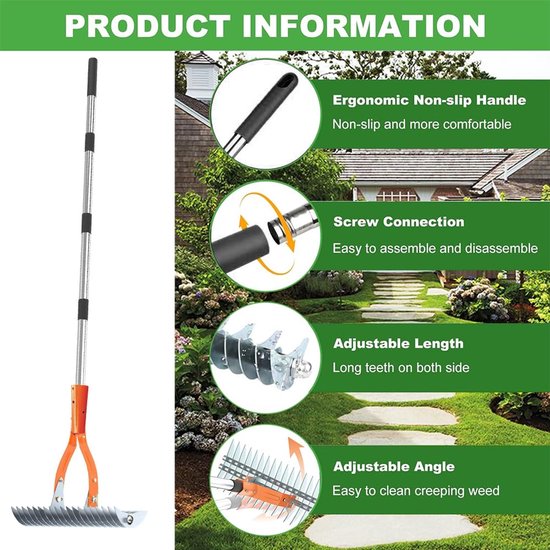 Unyqoos® Verstelbare metalen verticuteerhark met comfortabele grip voor tuinonderhoud van Unyqoos — afbeelding 4