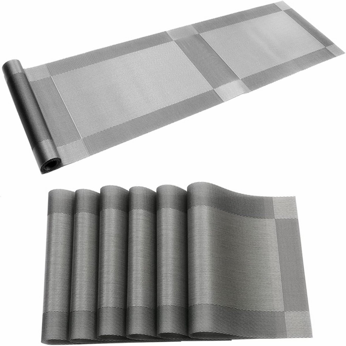 Set Placemats en Tafelloper Antislip en Hittebestendig PVC Kruisgeweven Vinyl