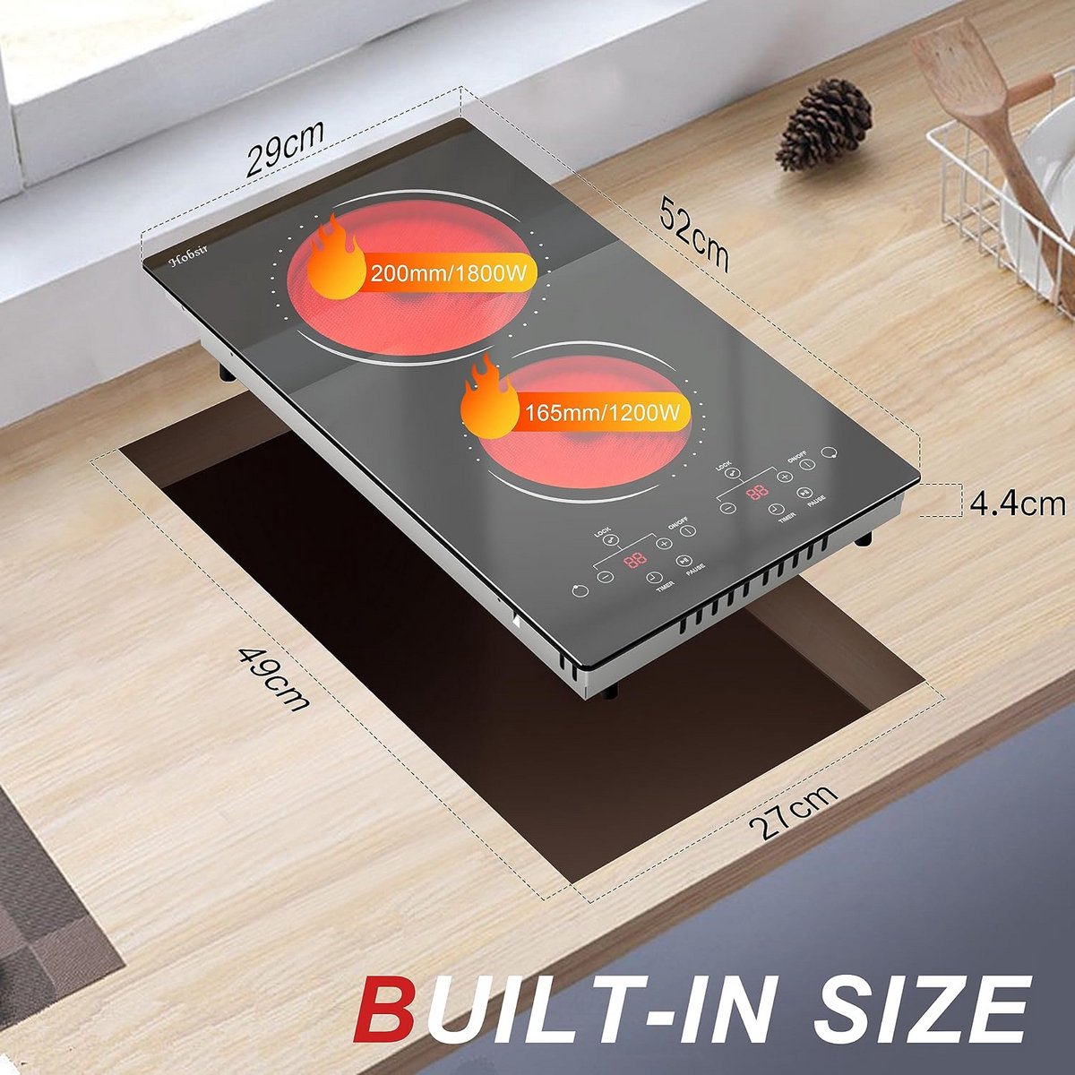 Inbouw keramische kookplaat 2 zones, 30cm met touch control