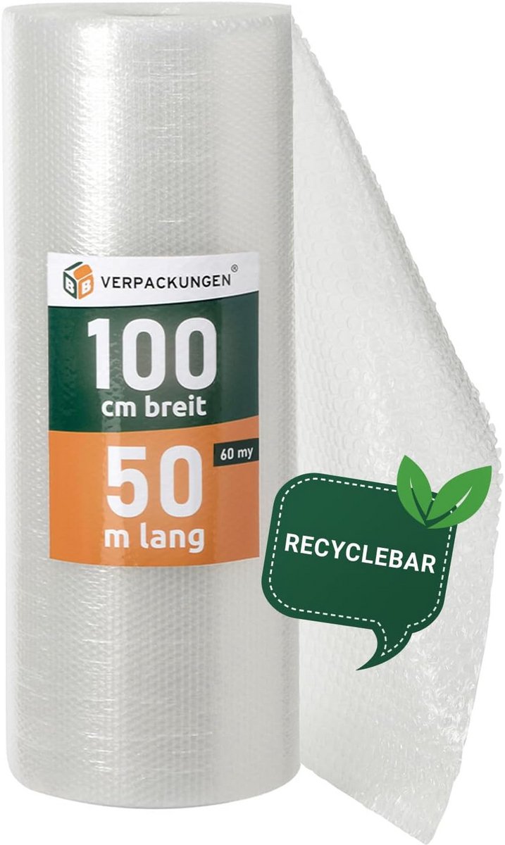 Grote Luchtkussenfolie Rol 1x50m Sterke 60my Noppenfolie voor Verpakken en Beschermen