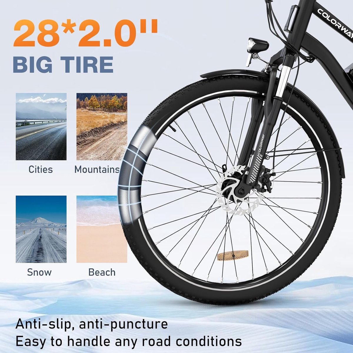 Colorway Elektrische Fiets BK31 - 28 Inch City Commuter EBike met Afneembare 36V 15Ah Lithium Batterij - Damesfiets - E-Bike met 250W Motor - 7 Versnellingen - IP54 Waterdicht - afbeelding 3