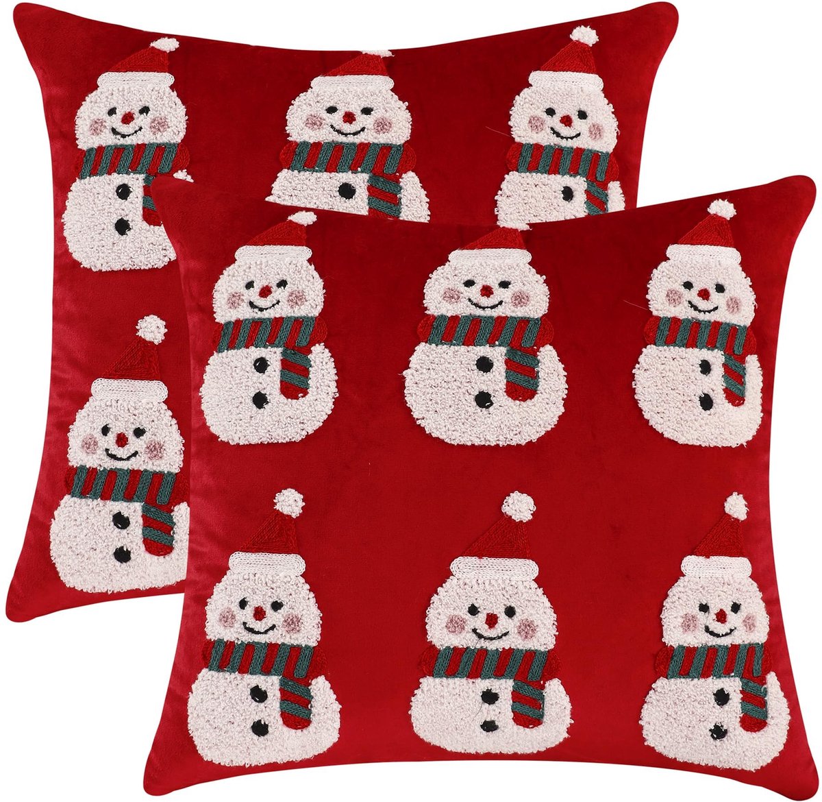 Unyqoos Set van 2 fluwelen kussenhoezen met kerstmotief voor sfeervolle decoratie rood