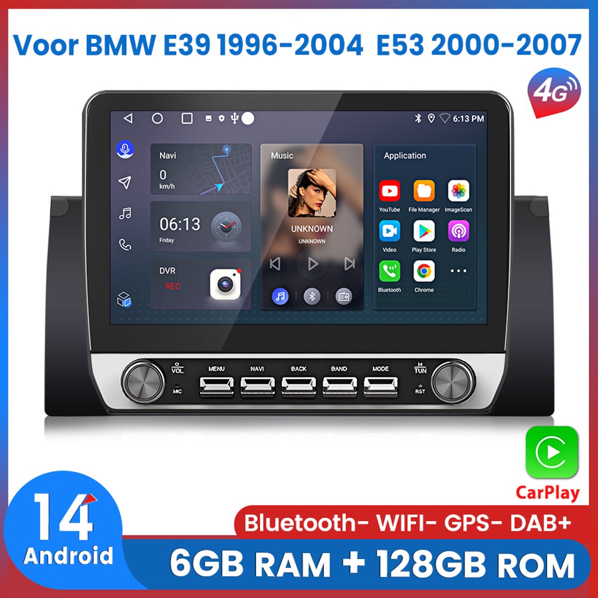 Awesafe 10.1 Inch 6+128GB Autoradio - Geschikt Voor BMW 5 serie X5 E53 E39 - 8 Kern V1PRO Versie - Draadloos Apple Carplay & Android auto - 4G WIFI GPS Navigatie Bluetooth - Touchscreen - Ondersteuning invoegen 4G SIM - 2000 2001 2002 2003 2004 2005