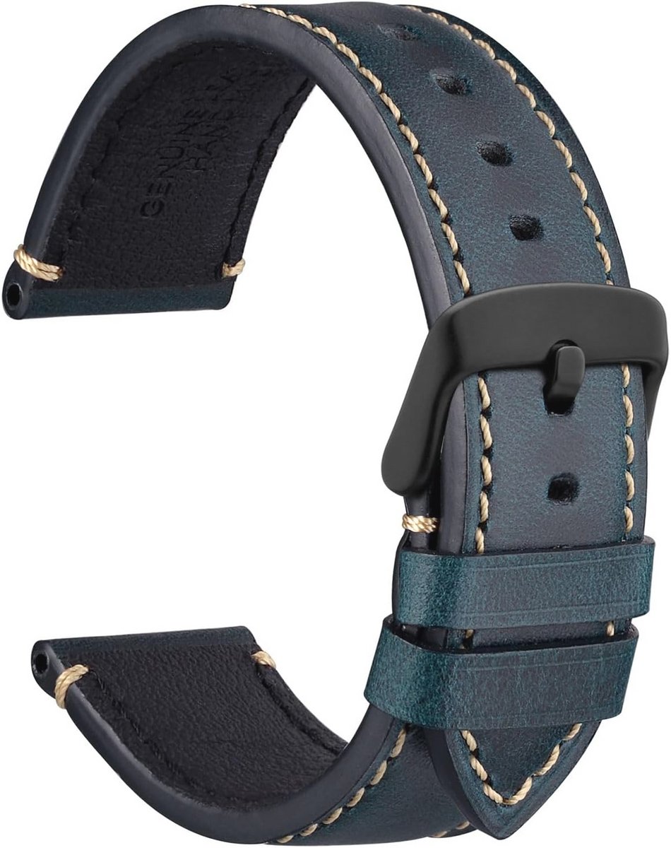 Vintage leren horlogeband met roestvrijstalen gesp - Beschikbaar in 18mm, 20mm, 22mm en 24mm