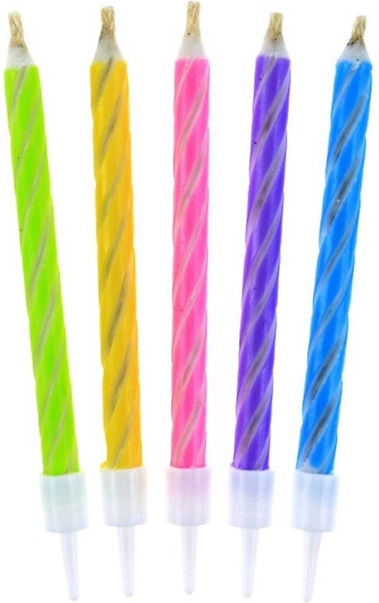 50x Kaarsjes - 6x0,5cm - Verjaardag - Verjaardagstaart - Wax - Inclusief stekers - Blauw/groen/geel/roze/paars - Jonyx