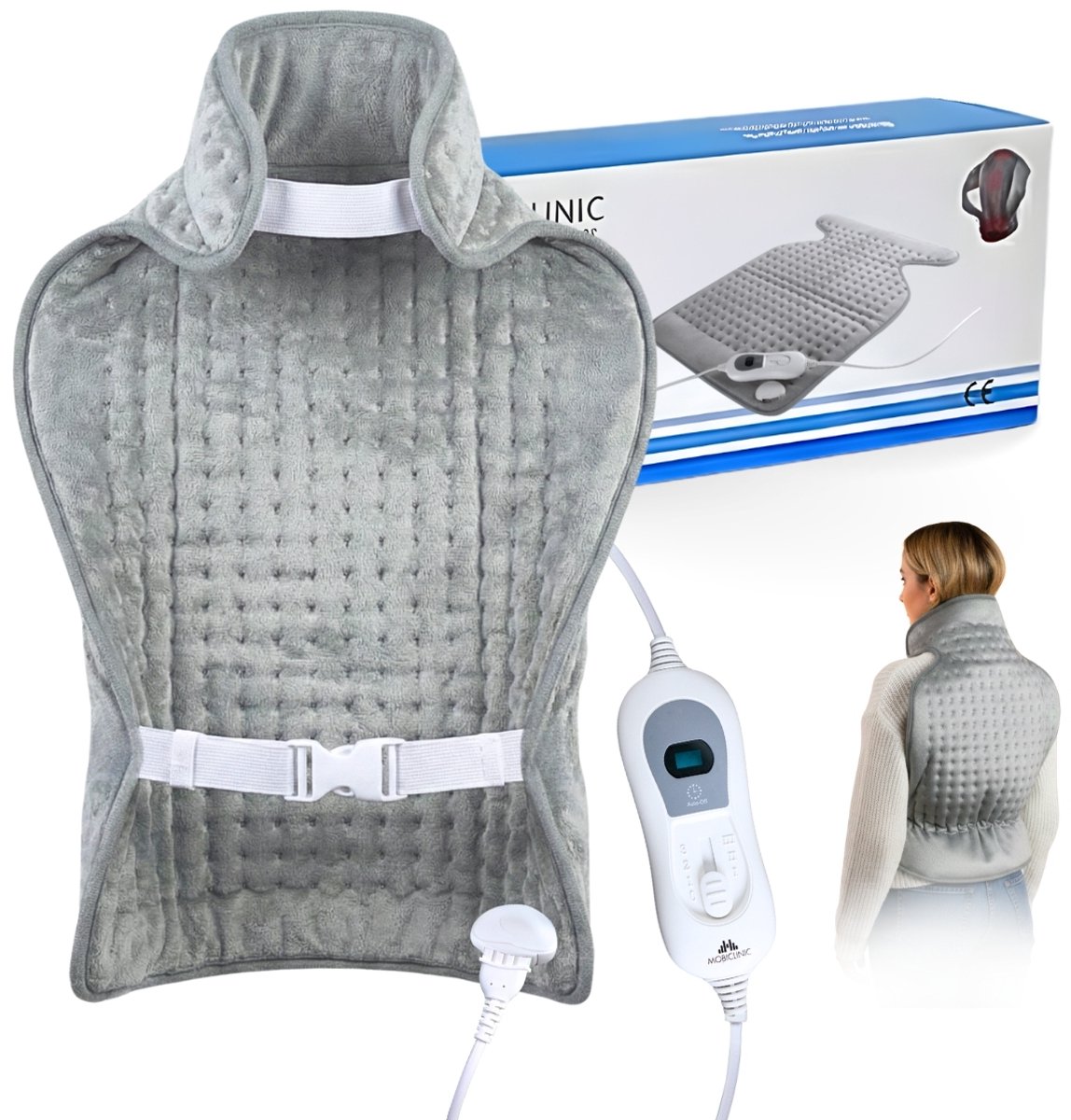 Mobiclinic - Elektrische Warmtekussen voor nek - Schouder en rug - 62x43 cm - 3 warmtestanden - Automatische uitschakeling