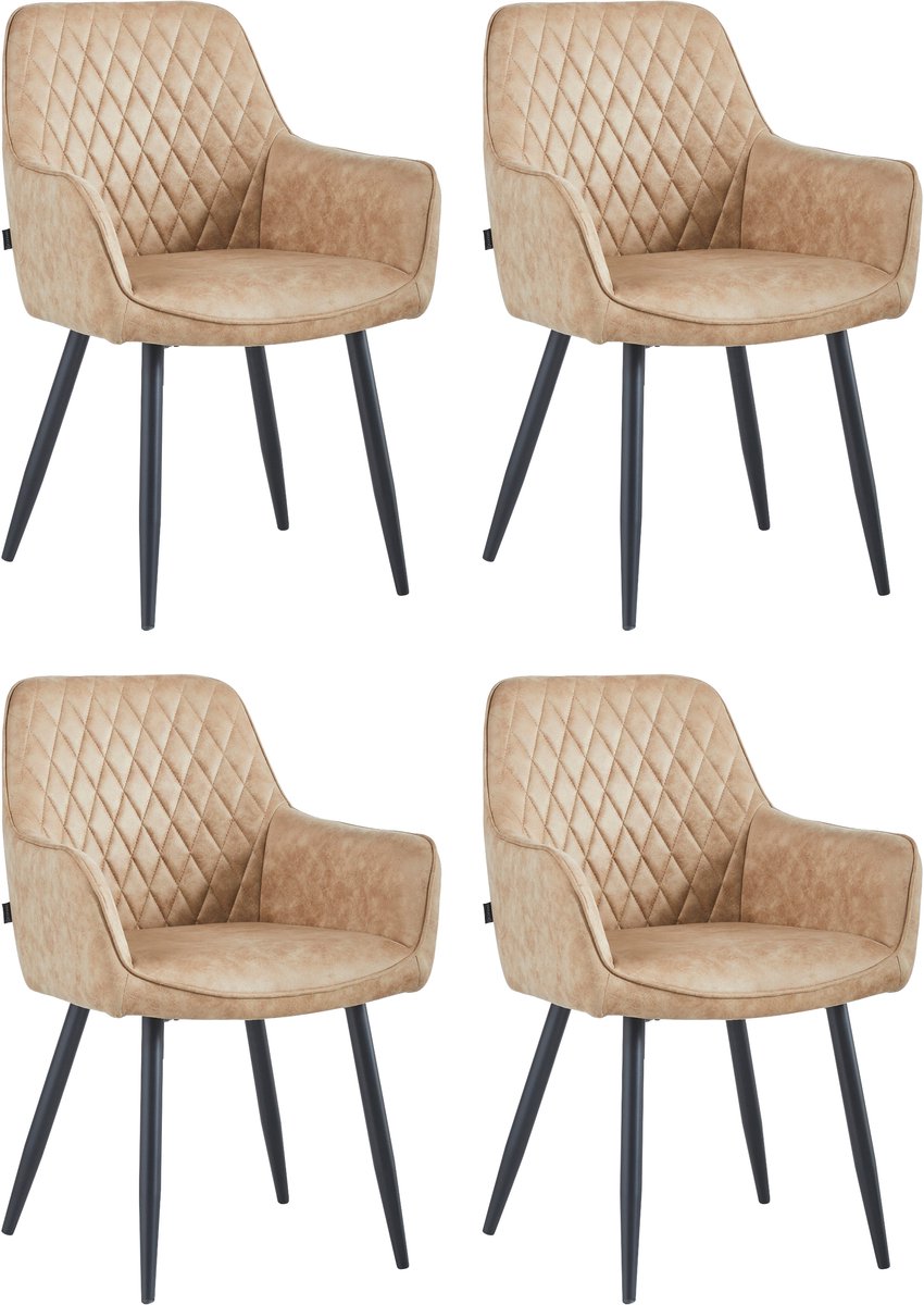 Colenis Beverly Eetkamerstoel – Set van 4 – Sand - Microvezel – Industrieel & Comfortabel - Met Armleuning