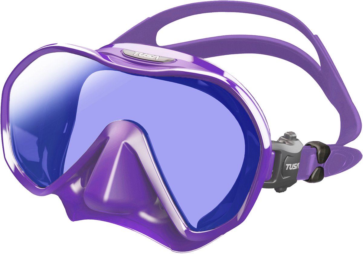 TUSA Zensee Pro - Premium duikmasker met geïntegreerde lens, panoramisch zicht, antireflecterende lens met UV420, licht en comfortabel - Zwart/Violet Paars - M1010S QVPA