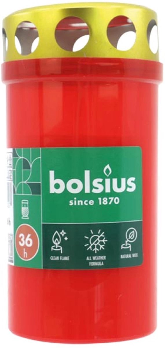 Bolsius grafkaars - 11 cm - Rood - Kunststof pot met metalen deksel - 24 stuks