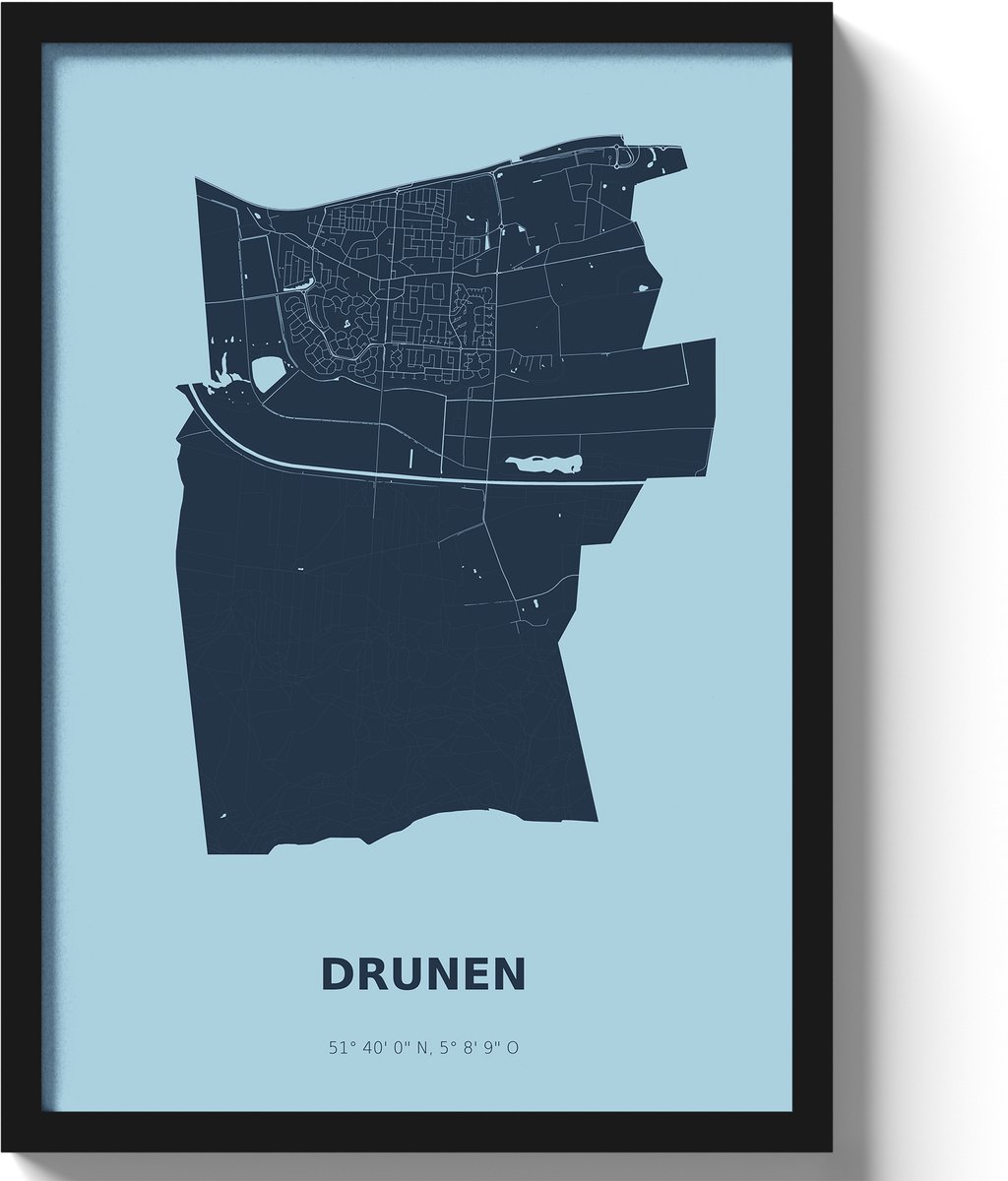 Poster Deurne A2 - 42 x 59,4 cm - Blauw Inclusief lijst (Zwart MDF)