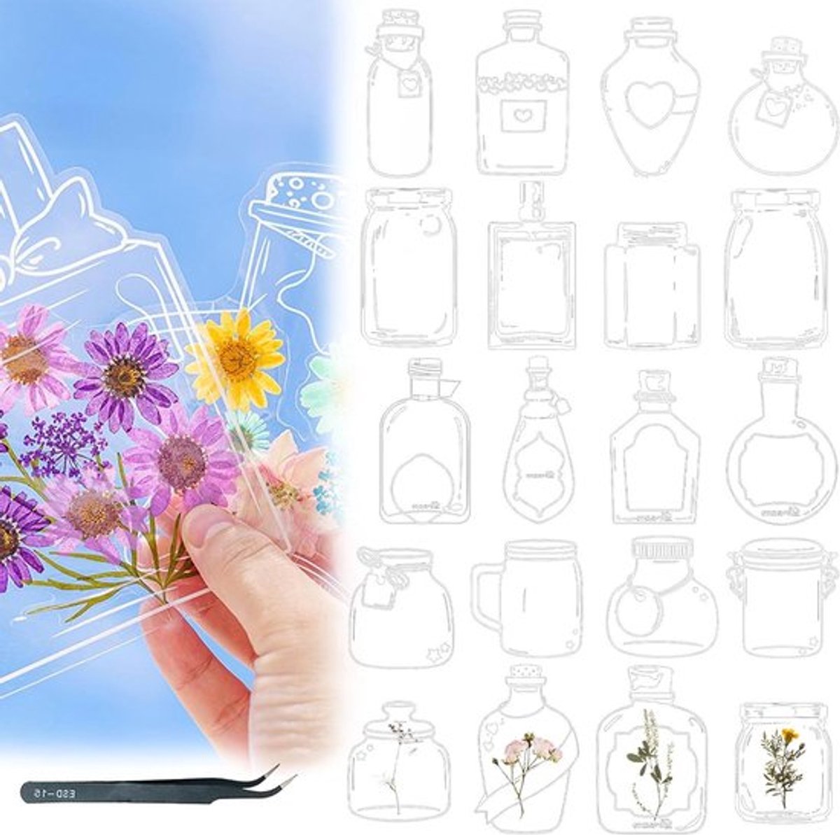 Transparante Gedroogde Bloemen Zelfgemaakte Gedroogde Bloemvorm Flessenpot Pagina voor DIY Handgemaakte Benodigdheden - 80 Markering
