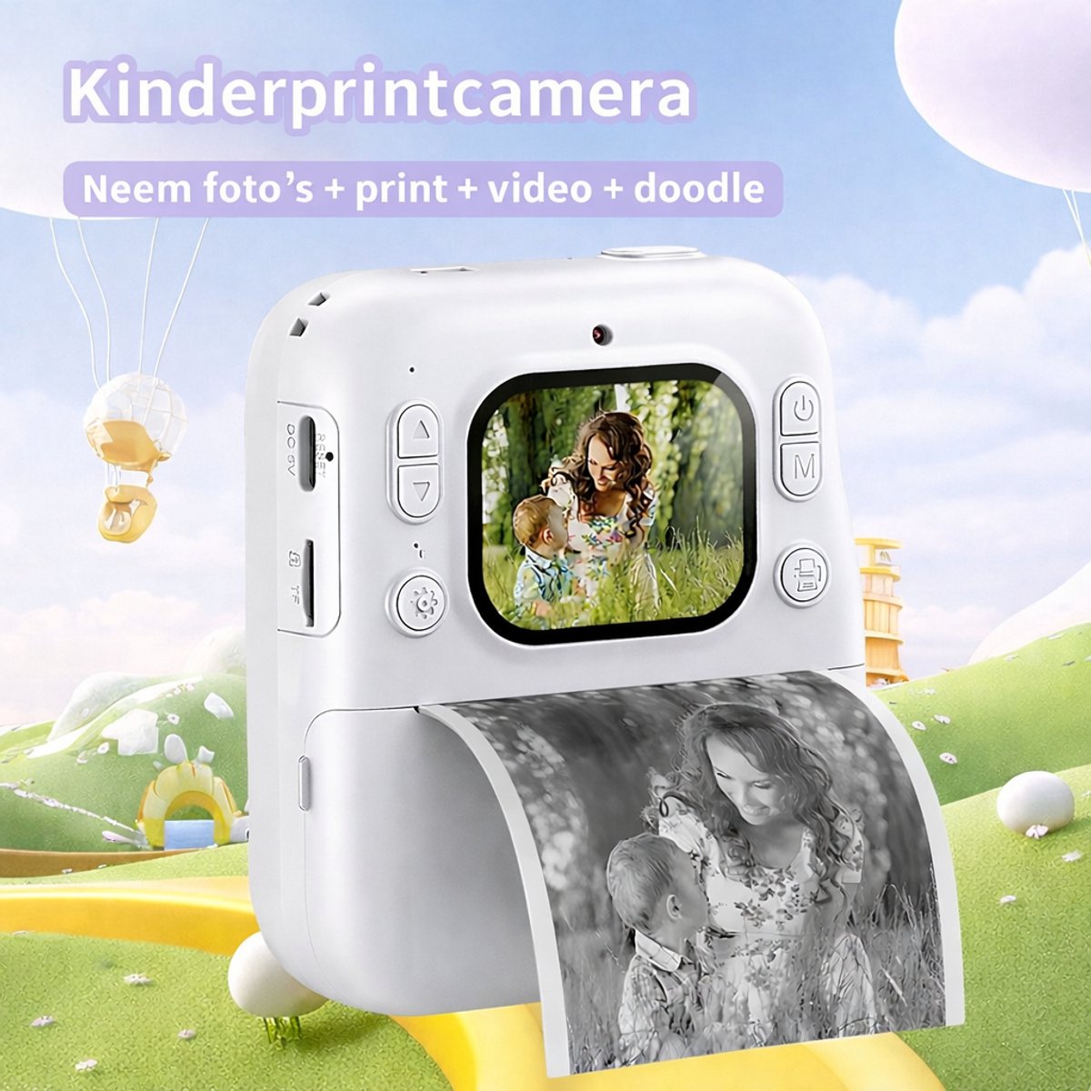 Jumalu Instant Camera – 2.4" HD Camera met Selfie Functie – 1080p – Inclusief 4 Rollen Fotopapier – Direct Print Camera voor Kinderen – Wit thumbnail 3
