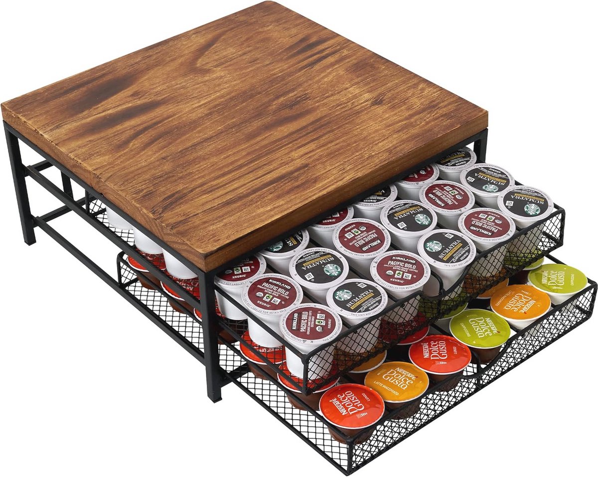 Koffiepad Ladehouder Organizer - 2-laags K Cup Houder met Capaciteit voor 72 Peulen - Geen Montage Vereist voor Keuken of Kantoor