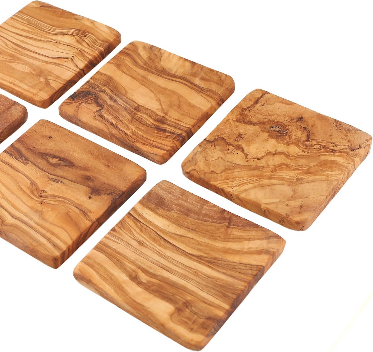 Vierkante onderzetters van olijfhout - Set van 6 - 9 cm