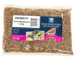 CJ Wildlife 250g Gedroogde Meelwormen voor Vogels - Eiwitrijk Vogelvoer voor Buitenvogels - Tuinvogelvoer voor Tuinvogels - Vrij van Zout en Toxines