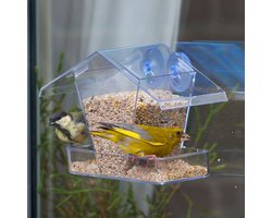 CJ Wildlife Vogelvoederhuisje Raam met Zuignappen - Aanbevolen door Vogelbescherming Nederland - Raamvoederhuisje Transparant - Vogelhuisje met Regenafvoergaten