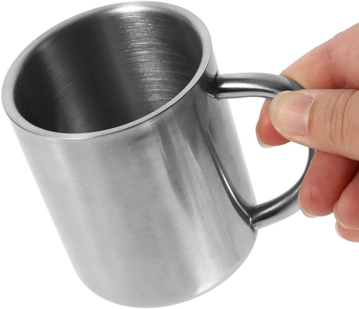 Allecta - Metalen maatbeker met handvat, 220 ml, roestvrijstalen mok voor camping en reizen, geschikt voor koffie, thee en melk. Perfect voor buitenevenementen en picknicks.
