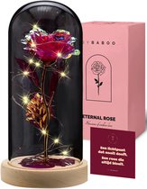 By Maroo Precious Rose - Eeuwige Roos in Glazen Stolp met LED - Rozen Rood - Liefdes Cadeau Boeket dames - Verjaardag Cadeau Vrouw, Moeder, Mama, Vriendin, Oma - - Bruiloft - Housewarming - Huwelijk Verwenpakket - Cadeautje Volwassenen