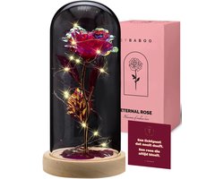 By Maroo Precious Rose - Eeuwige Roos in Glazen Stolp met LED - Rozen Rood - Liefdes Cadeau Boeket dames - Verjaardag Cadeau Vrouw, Moeder, Mama, Vriendin, Oma - - Bruiloft - Housewarming - Huwelijk Verwenpakket - Cadeautje Volwassenen