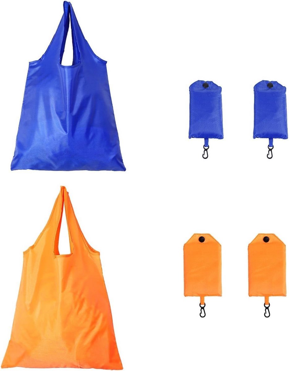 4x Grote Opvouwbare Boodschappentassen Hersluitbaar Polyester - Incl. Handvat & Opbergtas