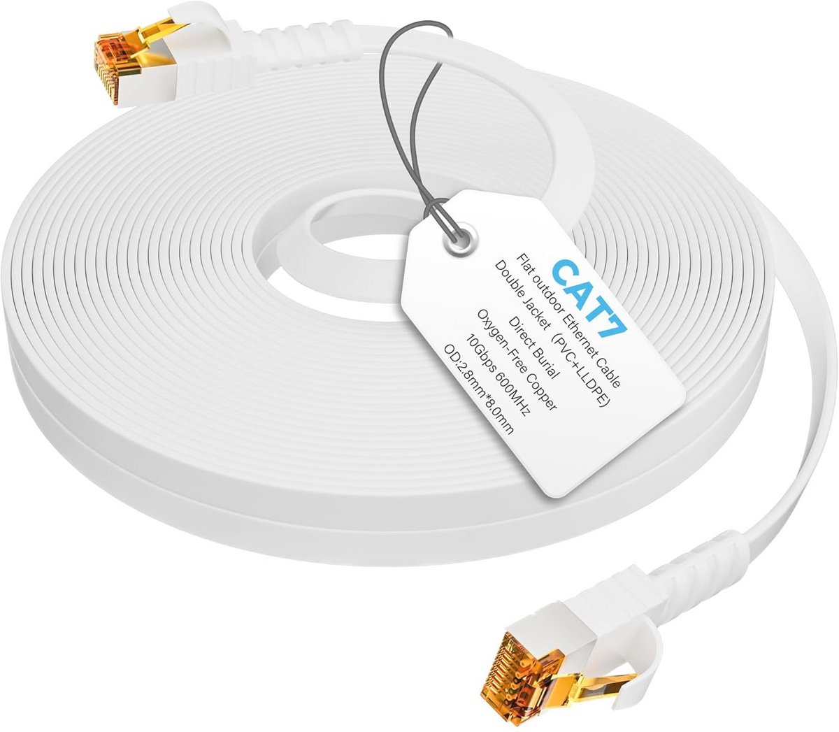 Cat7 Ethernet-kabel 7,5 meter voor buitengebruik - Waterdichte, platte internetkabel met 10 Gbit/s en 25 kabelclips