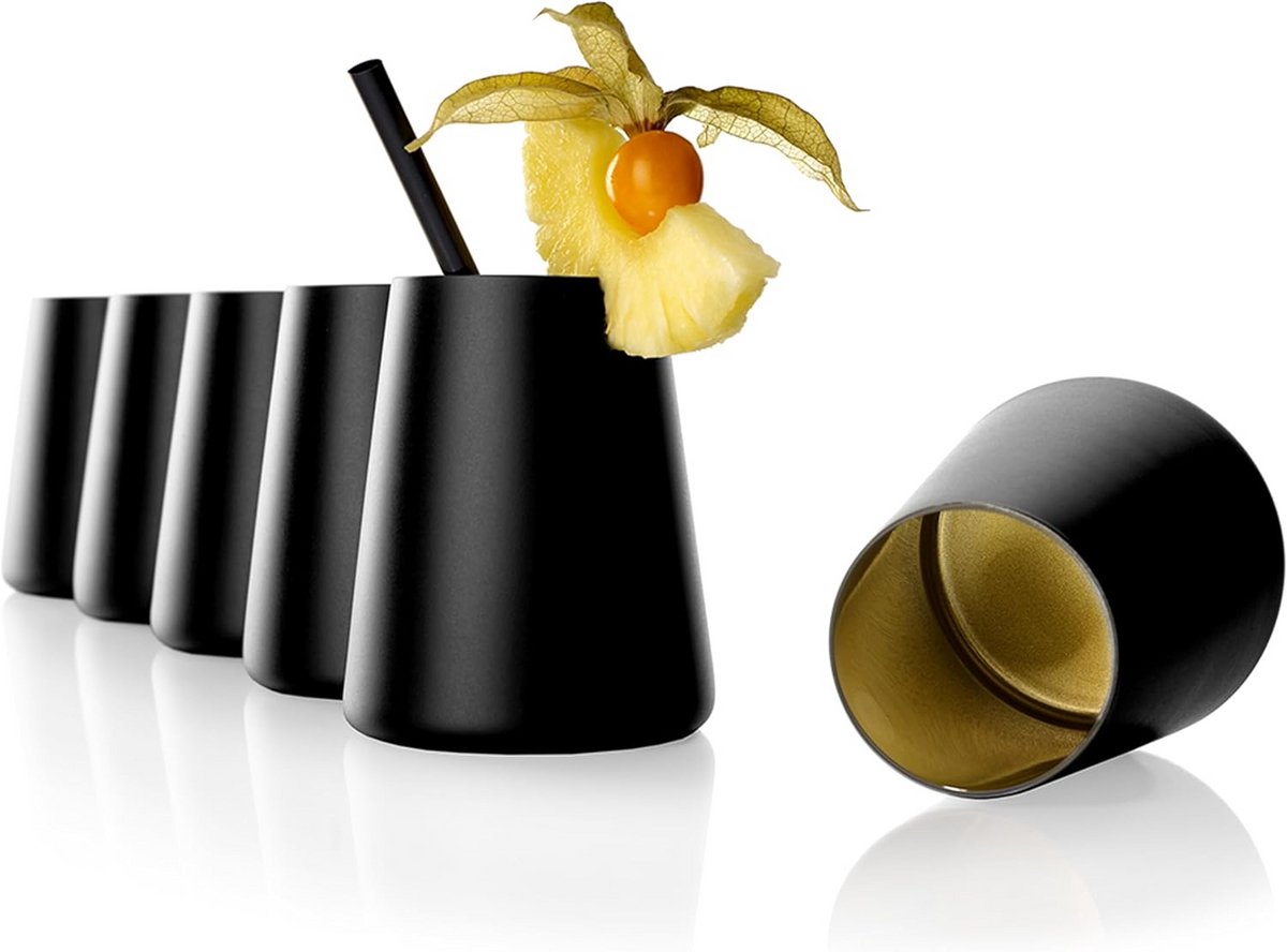 Set van 6 Moderne Kristallen Bekers 380 ml - Zwart/Goud - Vaatwasserbestendig
