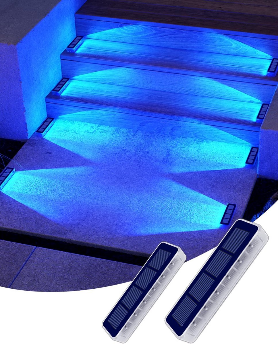 Set van 2 Waterdichte Buitenlampen op Zonne-energie voor Trappen en Pad Blauw Licht
