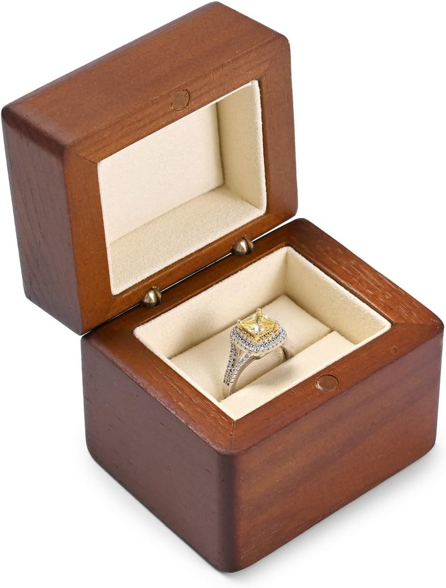 Vintage notenhouten ringendoos voor bruiloften, aanzoeken en speciale gelegenheden