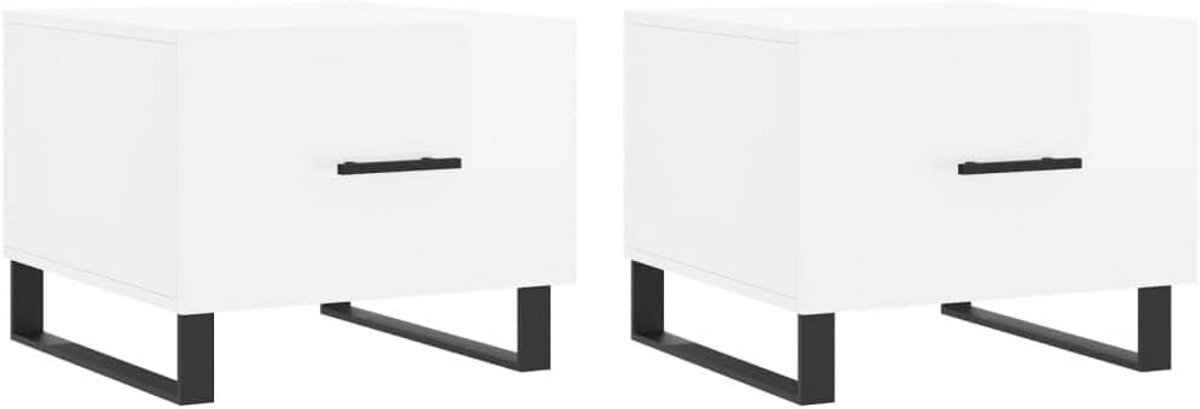 Salontafels Set van 2 Vierkante Tafels Hoogglans Wit