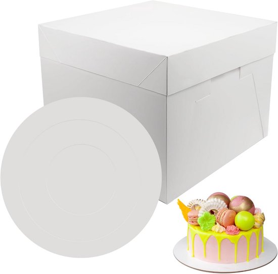 Taartbox, 10 stuks taarttransportdozen, taartplateau met deksel, witte wegwerptaartbox, witte taartbox, karton, met kijkvenster, voor verjaardagen, feesten, bruiloften, jubilea, 25,4 x 25,4 cm