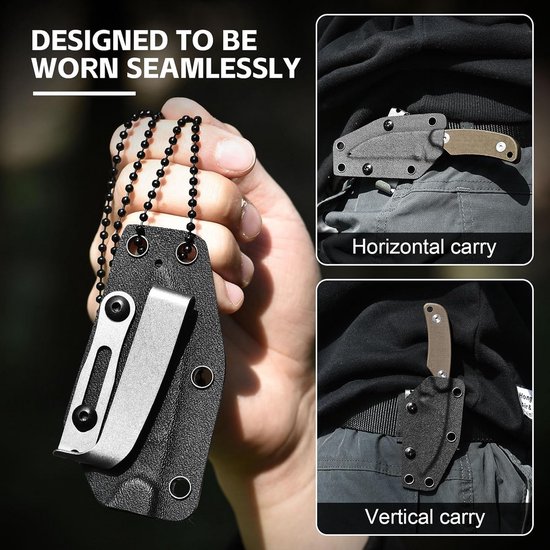 Omesio Nek EDC Mes Met Kydex Schede, Klein Vast D2 Volle Tang Stalen Mes Met G10 Handvat - Voldoet Aan 42a Standaard