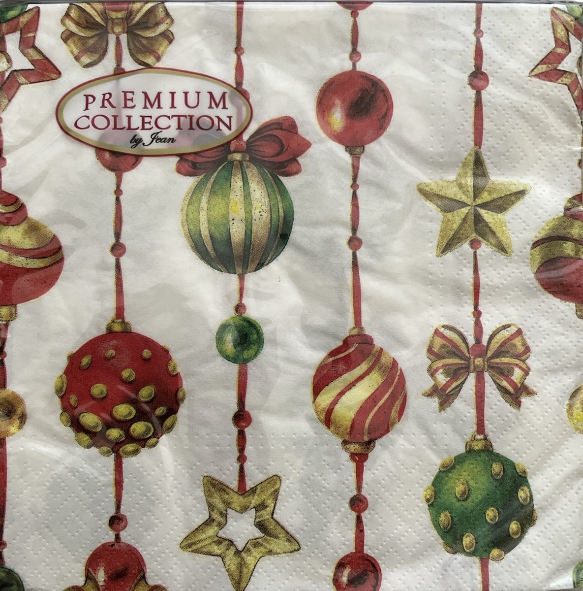 40 Kerstmis Kerst Servetten - Antieke Kerstbal - Lint - Ster - Strik - Wit - Rood - Groen - Geelgoud - 33 x 33 cm - 3-Laags - Premium Collection by Jean