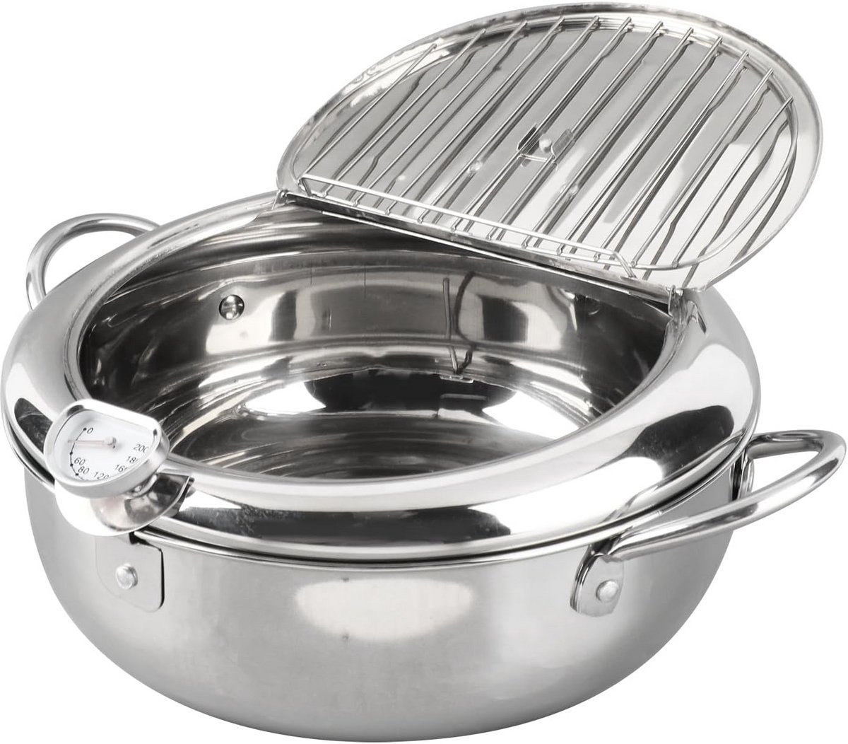 Mini Braadpan - Roestvrij Staal - Olie Temperatuur - Met Thermometer - 24cm - Zilver