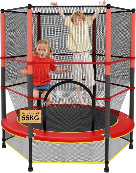 Kindertrampoline 140 cm met Veiligheidsnet en Framekussen, Geschikt voor Binnen en Buiten, Belastbaar tot 55 kg - Voor Kinderen Vanaf 3 Jaar
